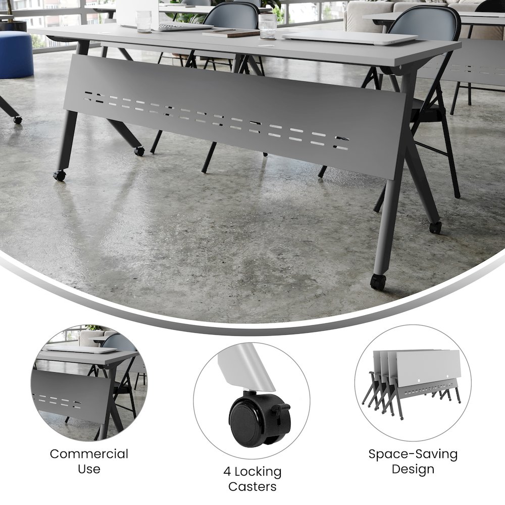 72" x 24" Nesting Flip Training Table with Y-Legs, Modesty Panel, Gray Tabletop. Picture 4