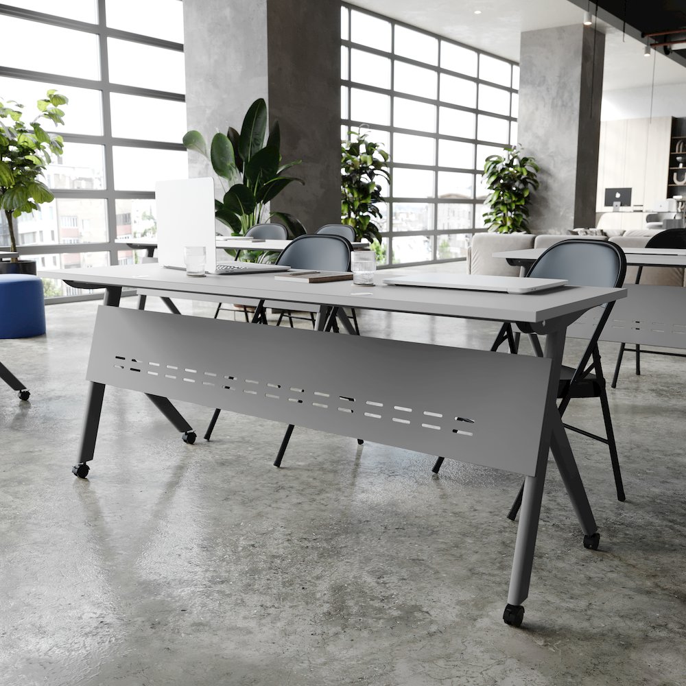 72" x 24" Nesting Flip Training Table with Y-Legs, Modesty Panel, Gray Tabletop. Picture 6