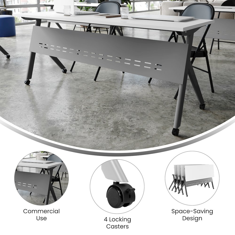 72" x 24" Nesting Flip Training Table with Y-Legs, Modesty Panel, White Tabletop. Picture 4