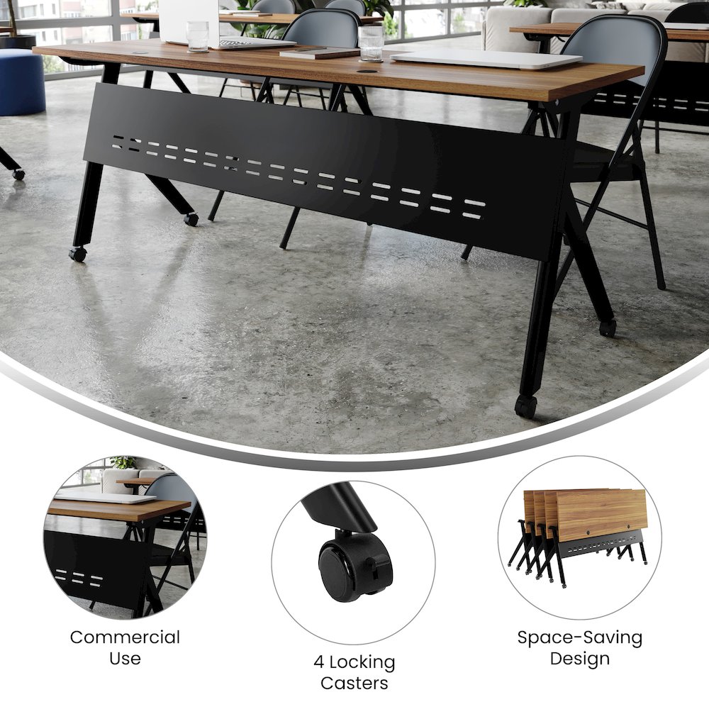 72"x 24" Nesting Flip Training Table with Y-Legs, Modesty Panel, Walnut Tabletop. Picture 4