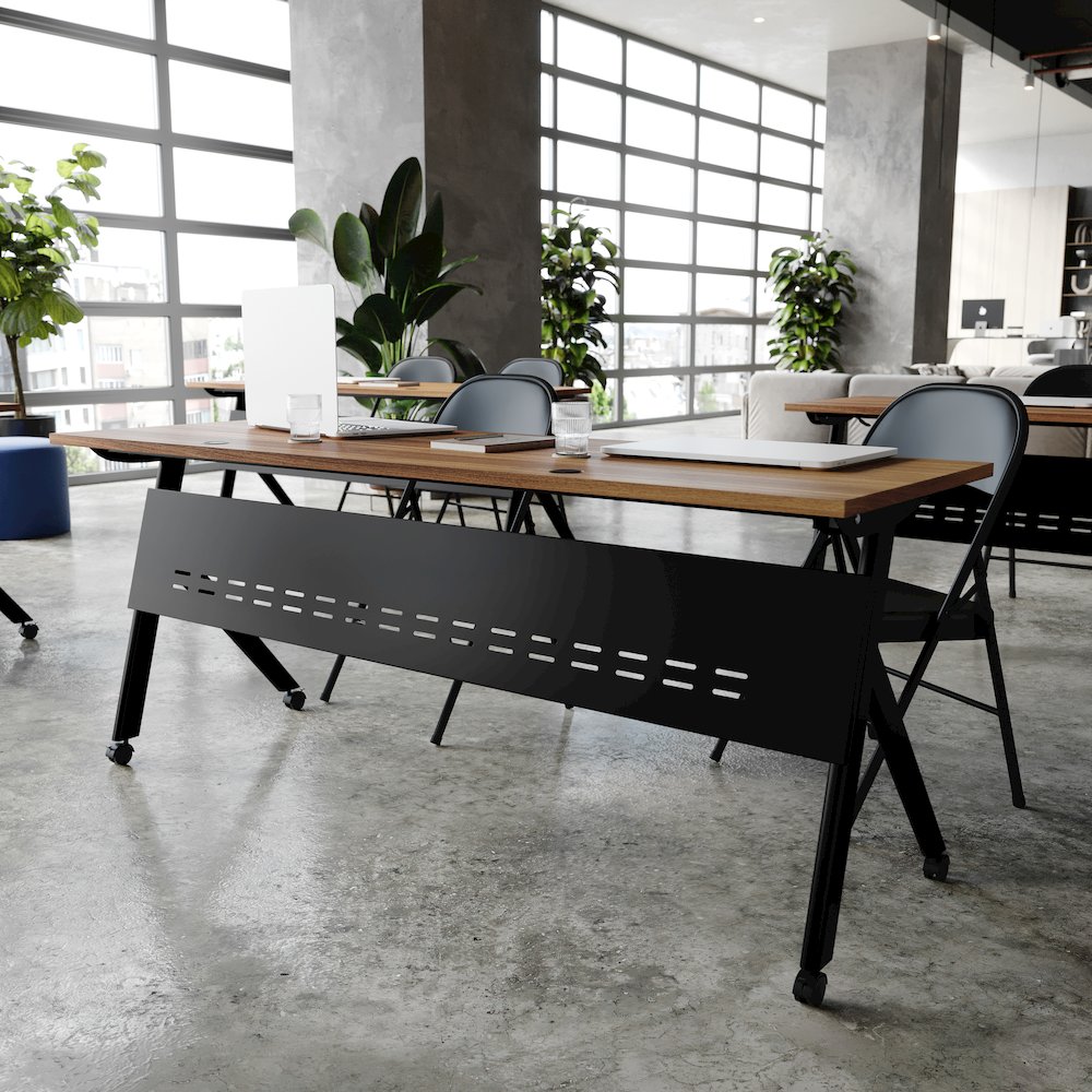 72"x 24" Nesting Flip Training Table with Y-Legs, Modesty Panel, Walnut Tabletop. Picture 3