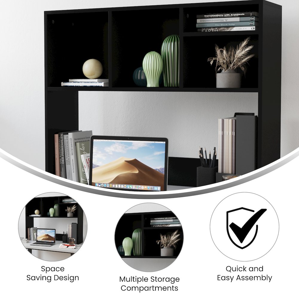 Lotus Desktop Bookshelf Storage Organizer with Multiple Cubbies in Black. Picture 4