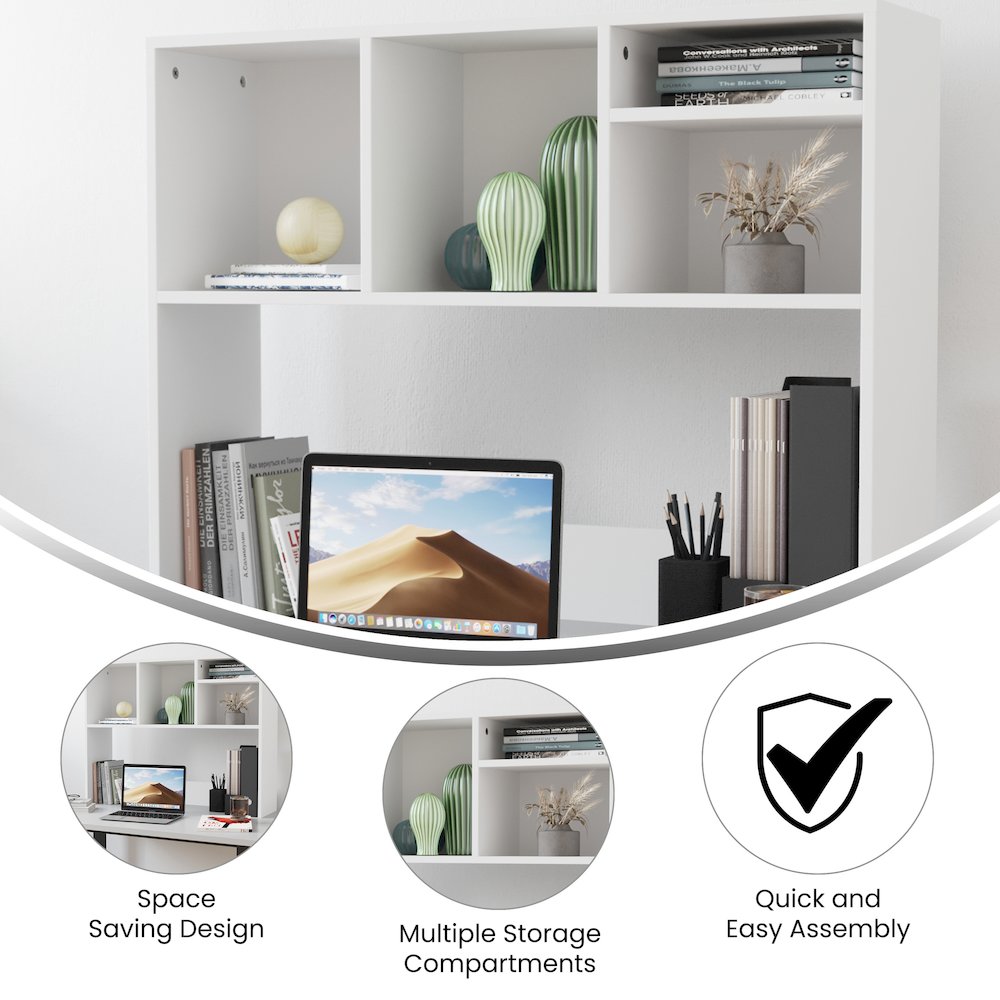 Lotus Desktop Bookshelf Storage Organizer with Multiple Cubbies in White. Picture 4