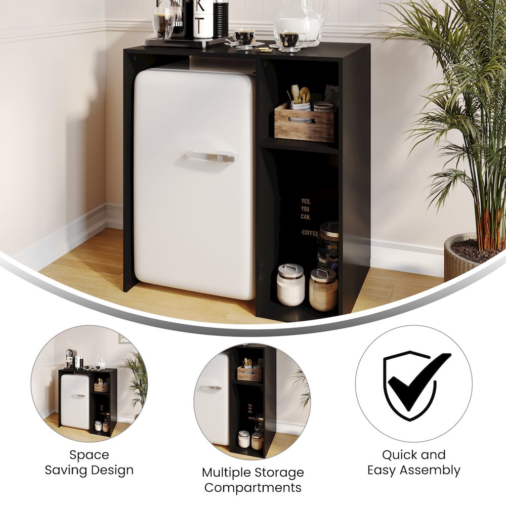 Lotus Mini Fridge Bookshelf Storage Station Organizer with Cubbies in Black. Picture 4