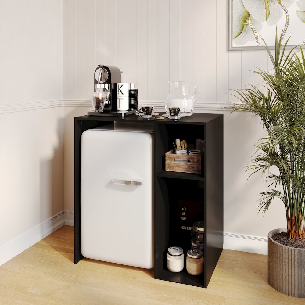 Lotus Mini Fridge Bookshelf Storage Station Organizer with Cubbies in Black. Picture 3