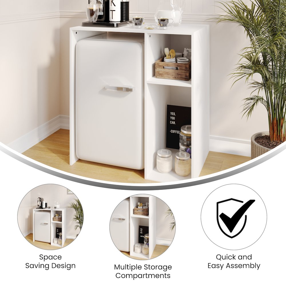 Lotus Mini Fridge Bookshelf Storage Station Organizer with Cubbies in White. Picture 4