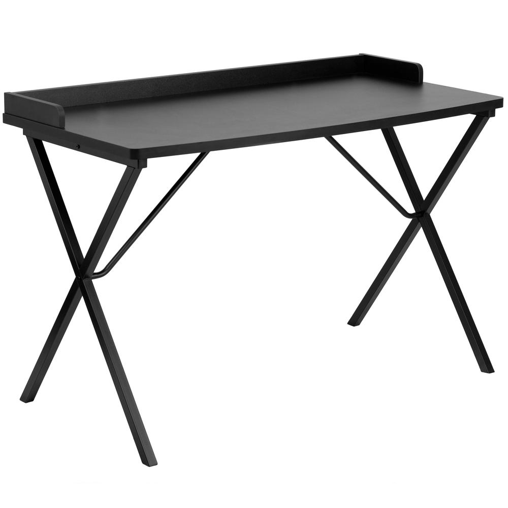 Black Computer Desk with Raised Back Border. Picture 1