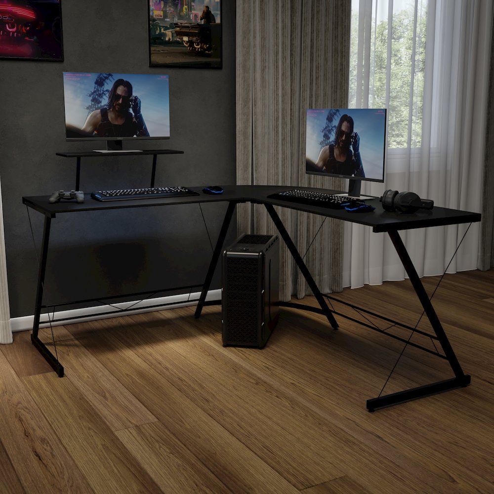 L-Shaped Desk 71.5" Computer Corner Desk, Black/Black. Picture 2