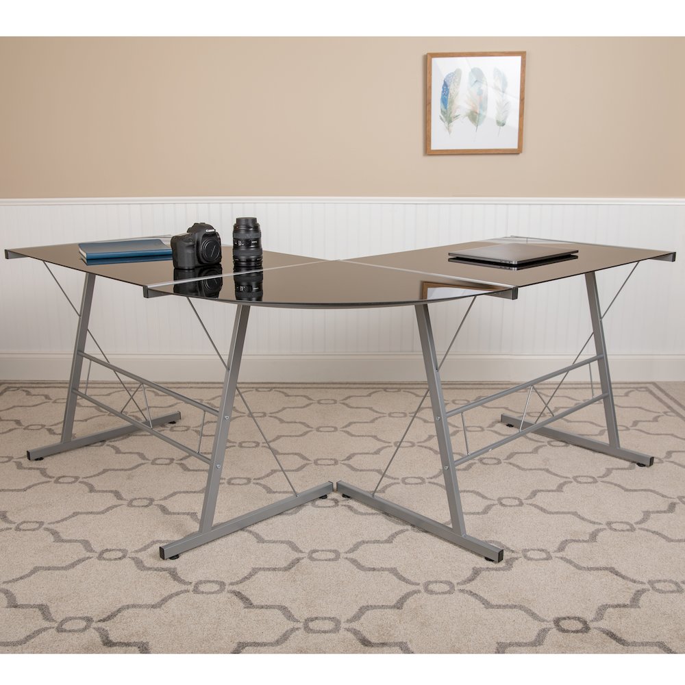 L-Shaped Desk 83.5" Computer Corner Desk, Black. Picture 7