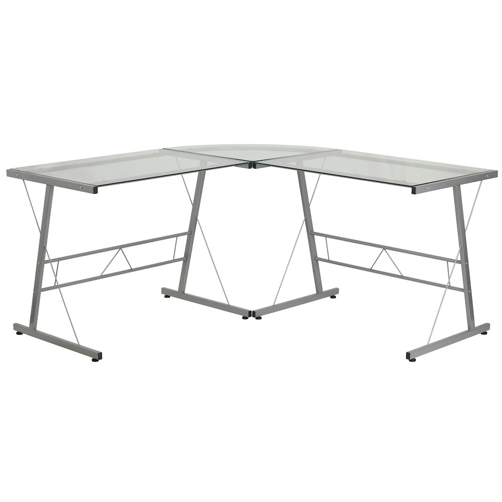 L-Shaped Desk 83.5" Computer Corner Desk, Clear. Picture 1