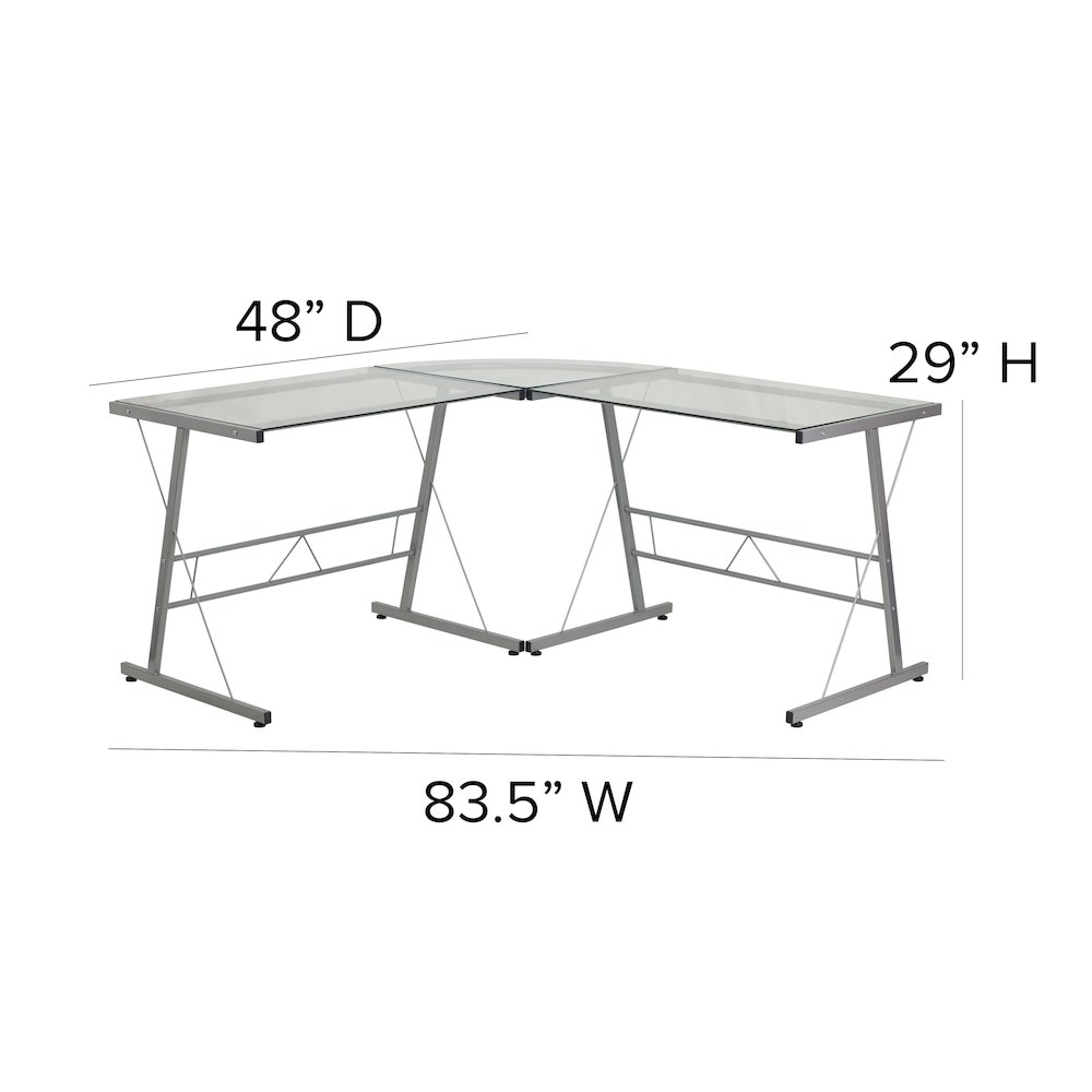 L-Shaped Desk 83.5" Computer Corner Desk, Clear. Picture 5