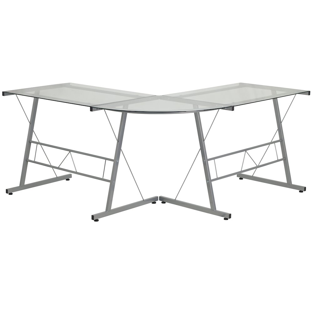 L-Shaped Desk 83.5" Computer Corner Desk, Clear. Picture 6