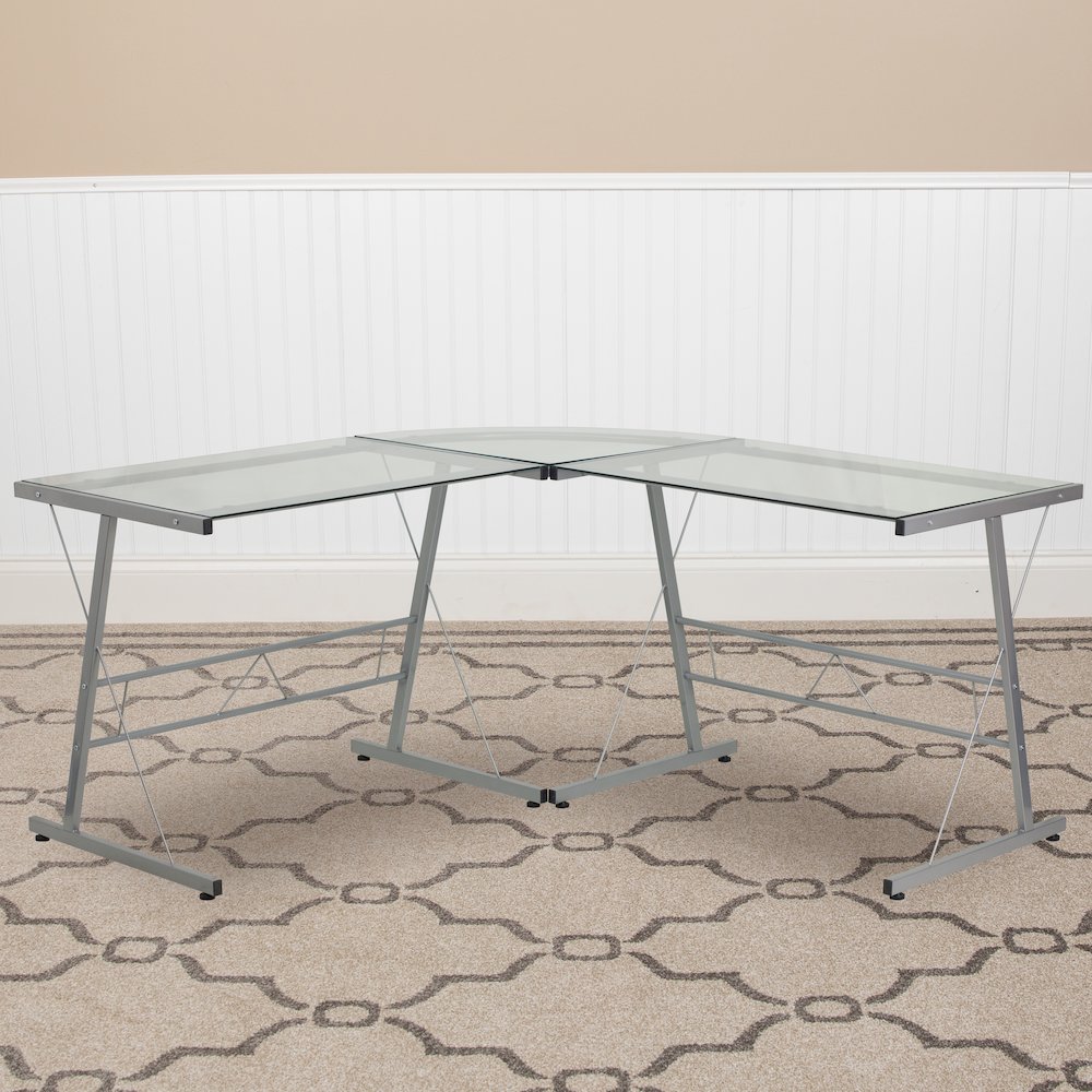 L-Shaped Desk 83.5" Computer Corner Desk, Clear. Picture 2