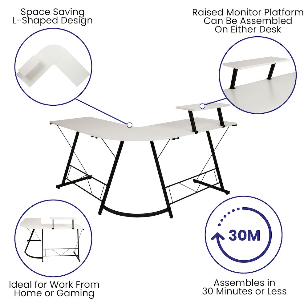 L-Shaped Desk 71.5" Computer Corner Desk, White/Black. Picture 4