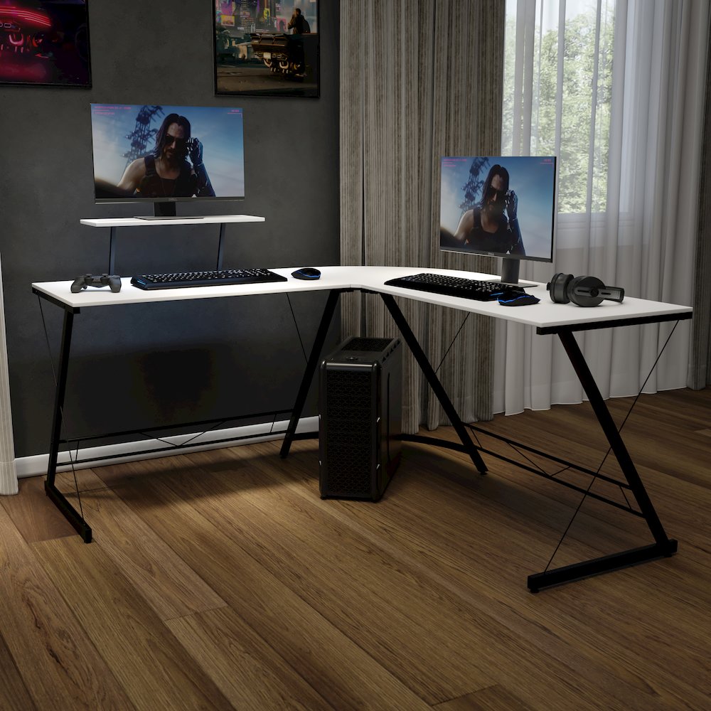 L-Shaped Desk 71.5" Computer Corner Desk, White/Black. Picture 2
