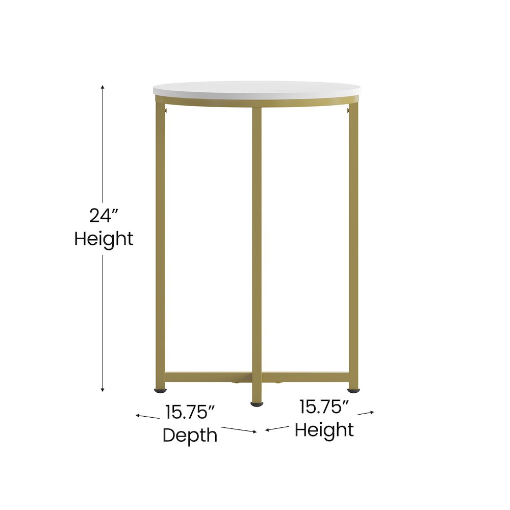 Coffee and End Table Set - White Top with Brushed Gold Crisscross Frame, 3 Piece. Picture 6