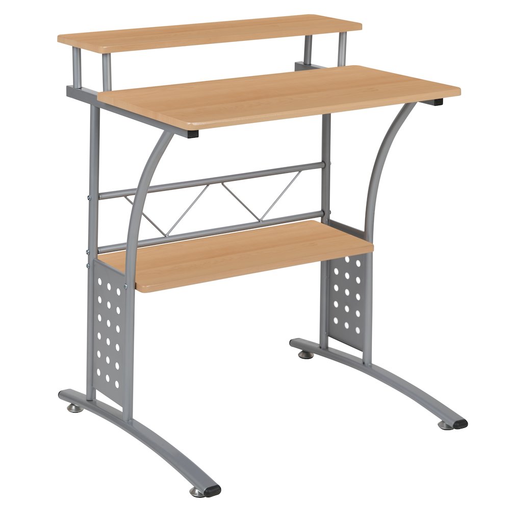 Maple Computer Desk with Top and Lower Storage Shelves. Picture 1