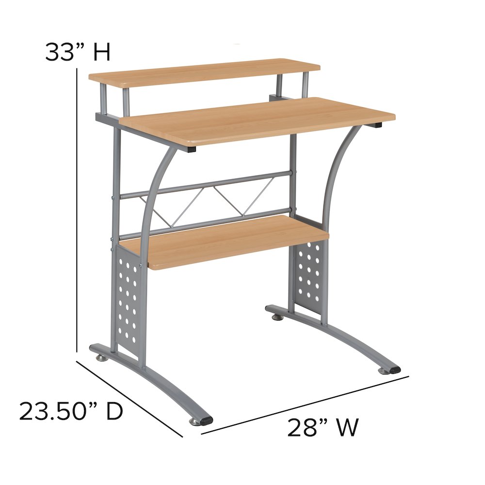 Maple Computer Desk with Top and Lower Storage Shelves. Picture 2