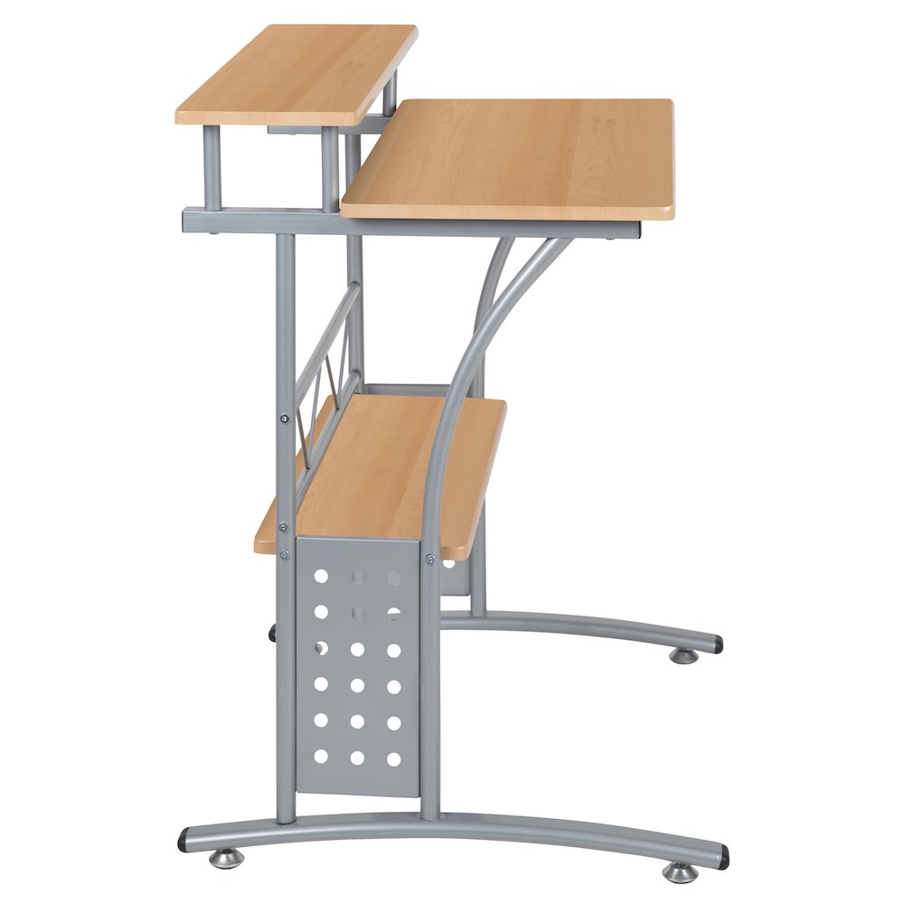 Maple Computer Desk with Top and Lower Storage Shelves. Picture 3