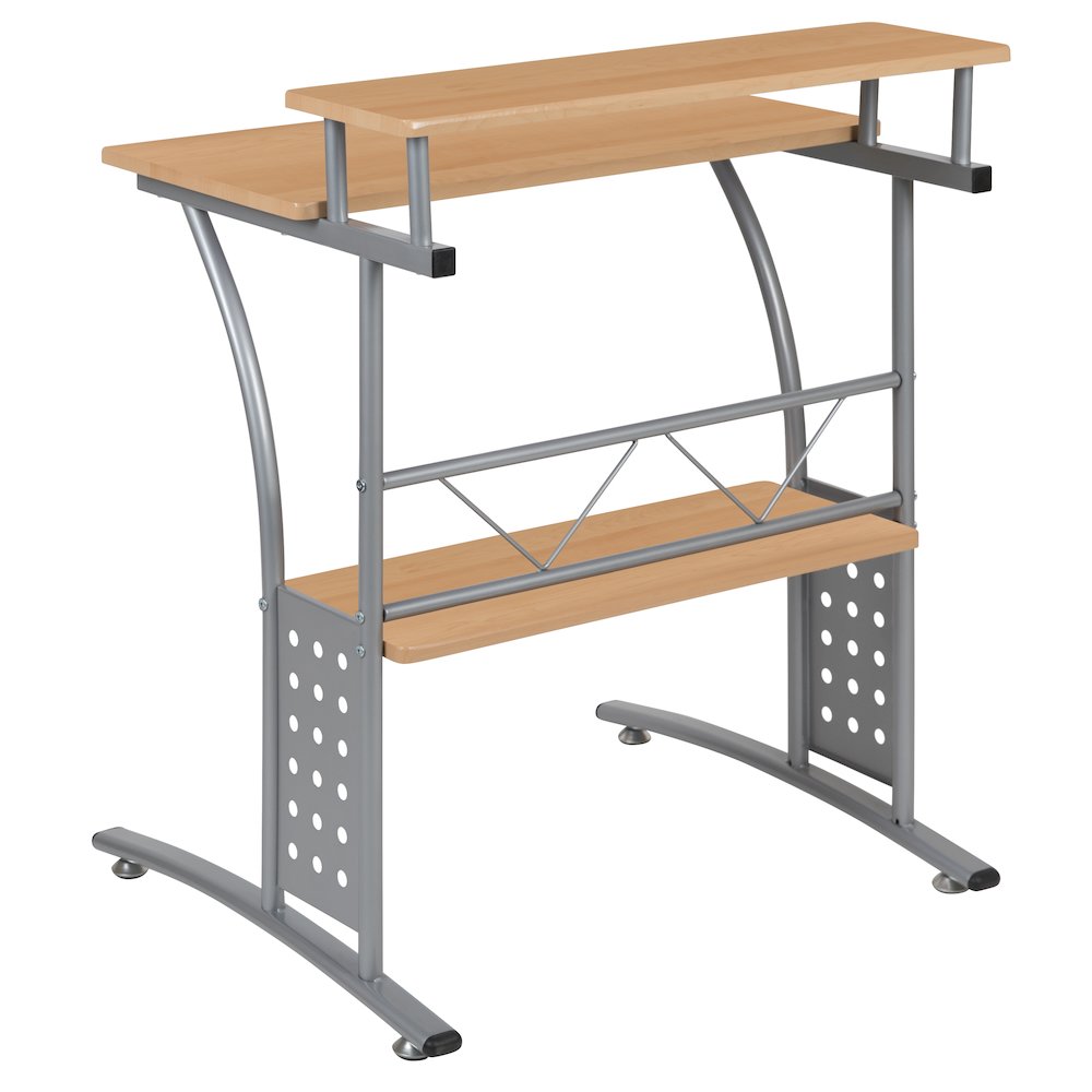 Maple Computer Desk with Top and Lower Storage Shelves. Picture 4