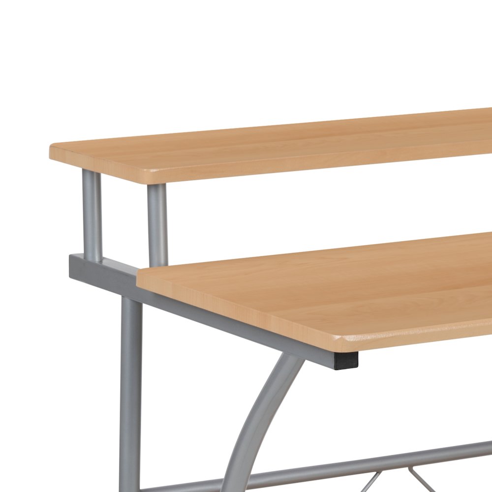 Maple Computer Desk with Top and Lower Storage Shelves. Picture 7