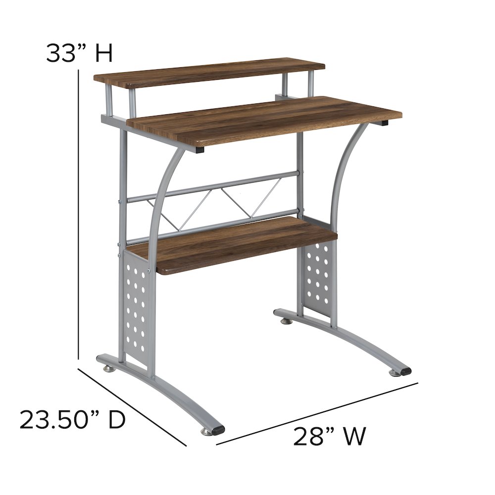 Rustic Walnut Computer Desk with Top and Lower Storage Shelves. Picture 2