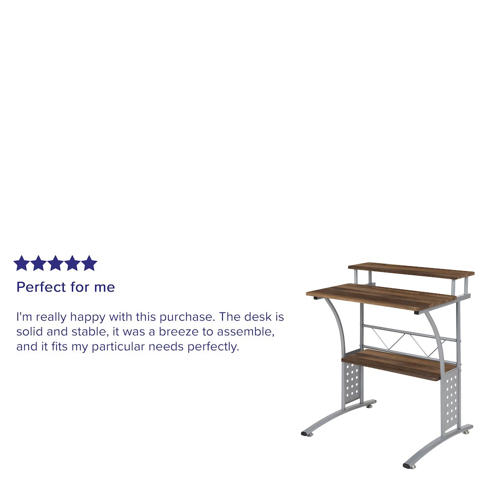 Rustic Walnut Computer Desk with Top and Lower Storage Shelves. Picture 11