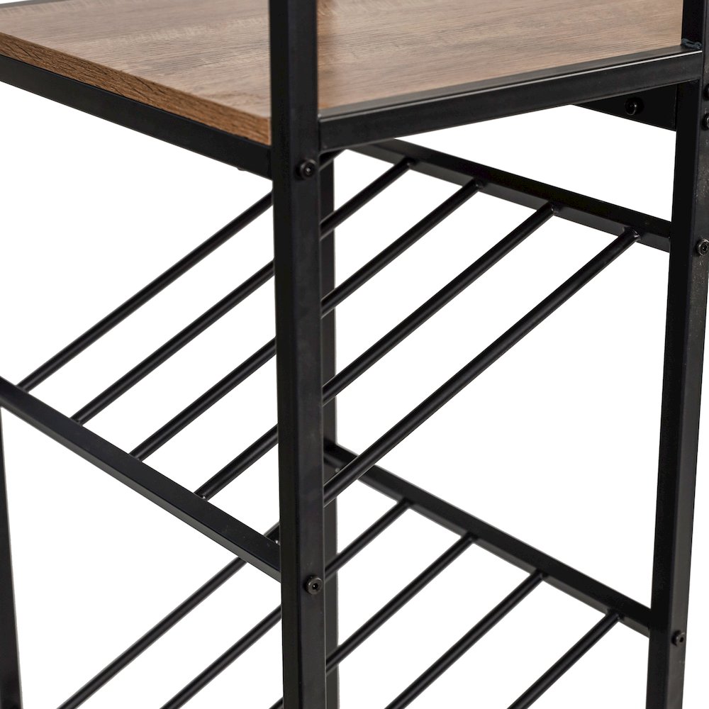 Modern Wine and Bar Table with Shelves, Light Brown Top/Black Frame. Picture 8
