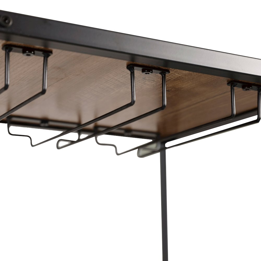 Modern Wine and Bar Table with Shelves, Light Brown Top/Black Frame. Picture 13