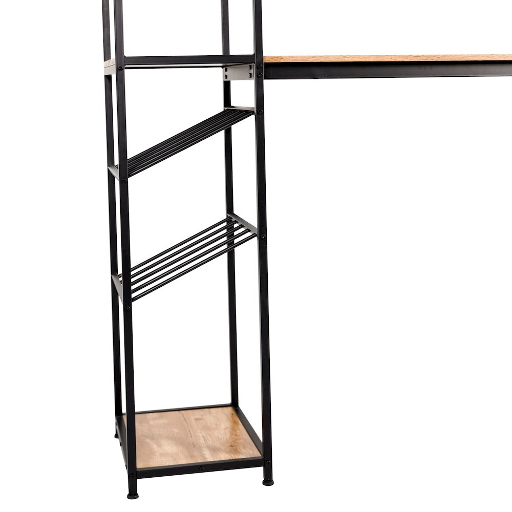 Modern Wine and Bar Table with Shelves, Light Brown Top/Black Frame. Picture 14