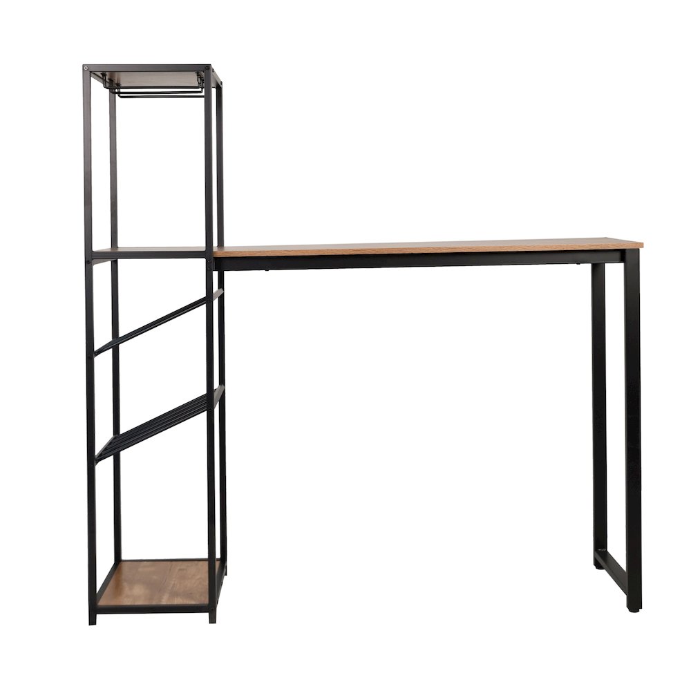 Modern Wine and Bar Table with Shelves, Light Brown Top/Black Frame. Picture 10