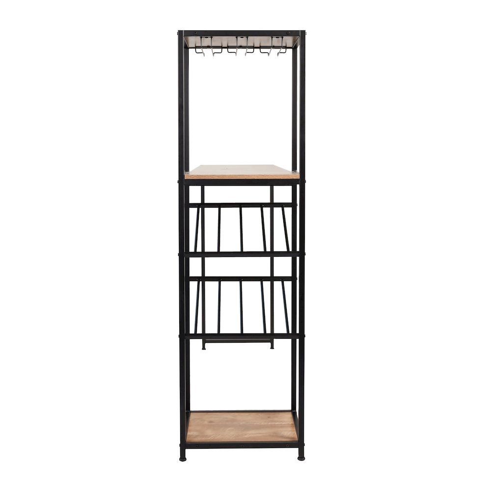 Modern Wine and Bar Table with Shelves, Light Brown Top/Black Frame. Picture 9