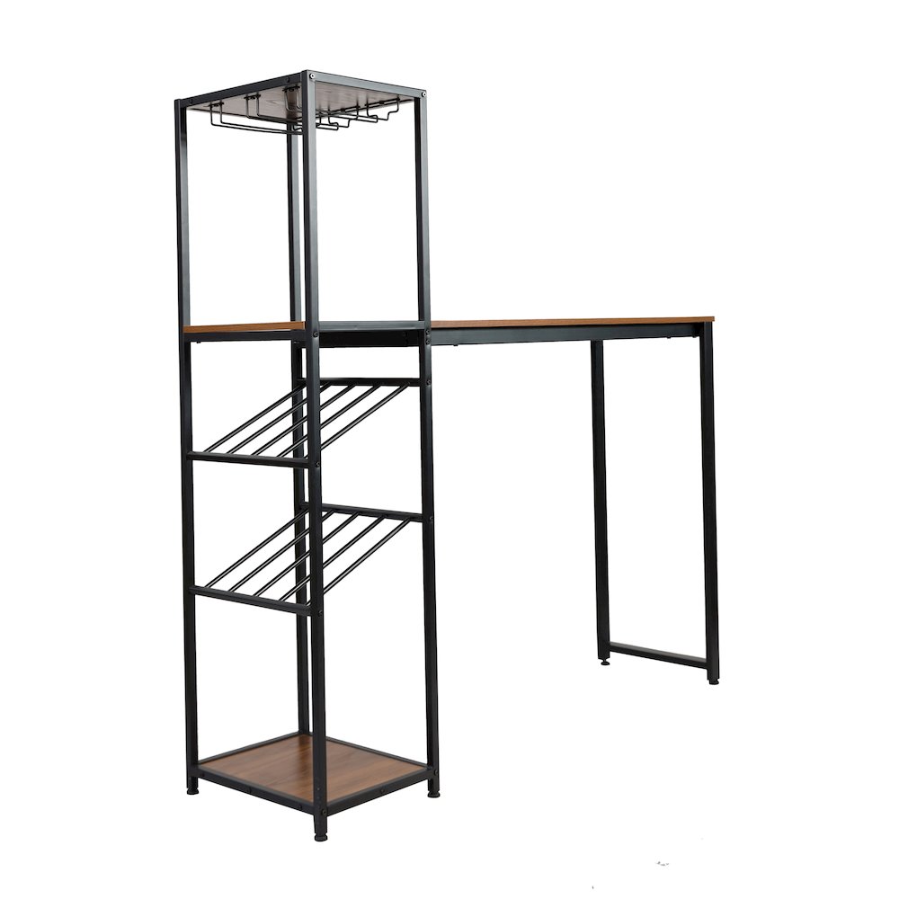 Modern Wine and Bar Table with Shelves, Walnut Top/Black Frame. Picture 1