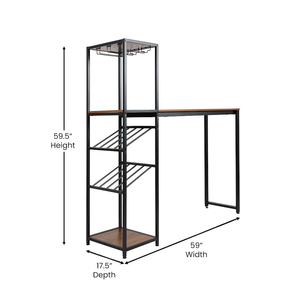 Modern Wine and Bar Table with Shelves, Walnut Top/Black Frame. Picture 5