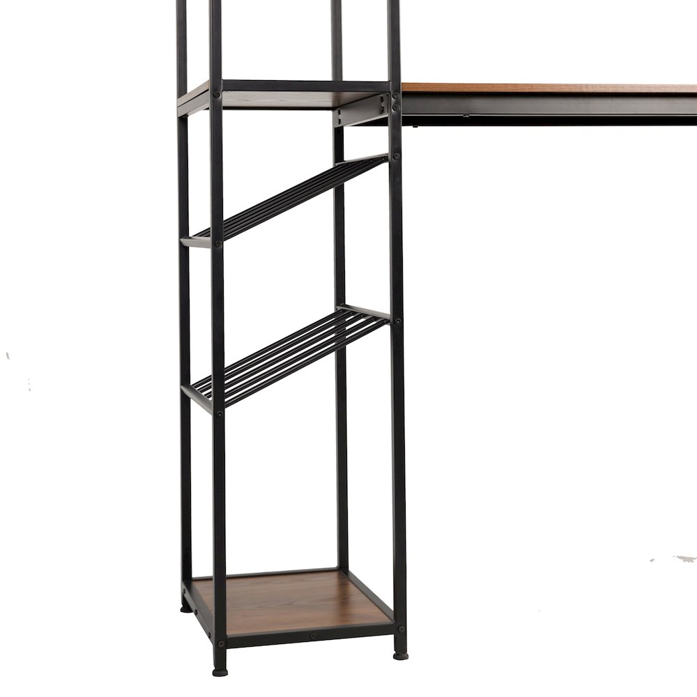 Modern Wine and Bar Table with Shelves, Walnut Top/Black Frame. Picture 12