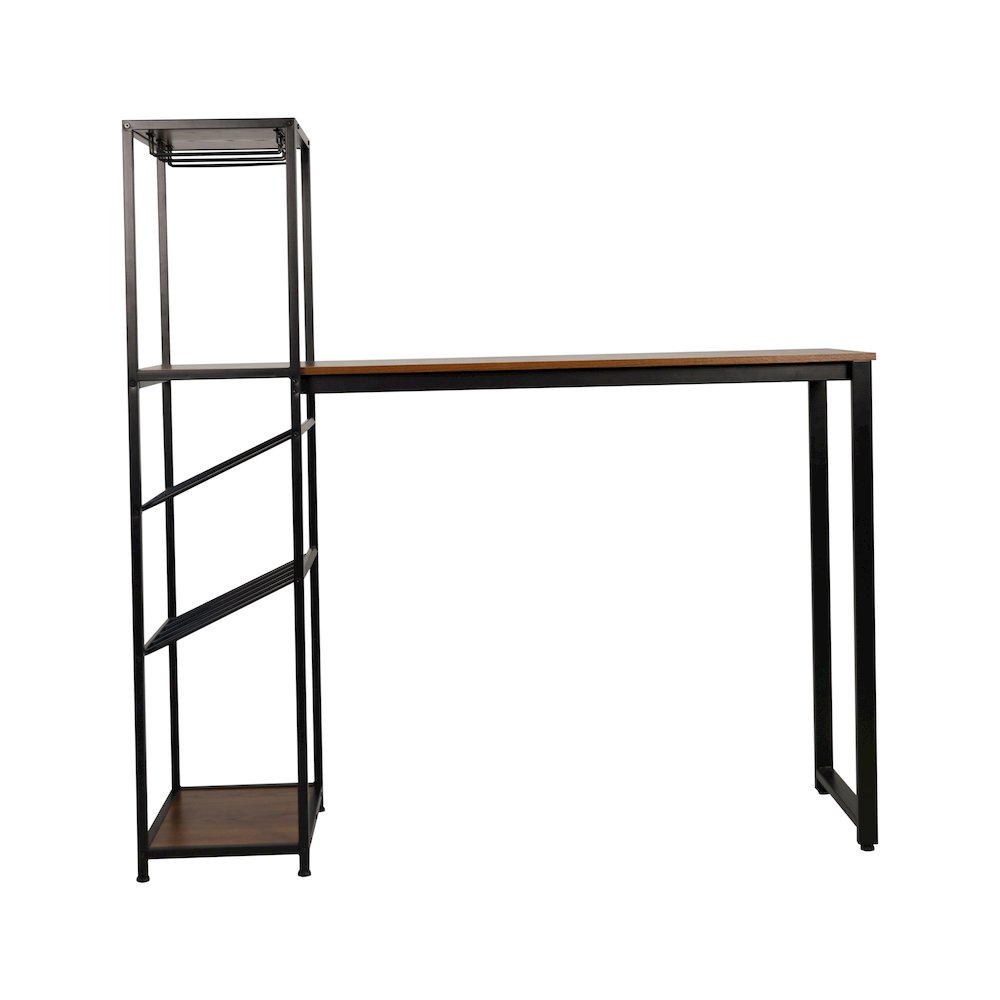 Modern Wine and Bar Table with Shelves, Walnut Top/Black Frame. Picture 10