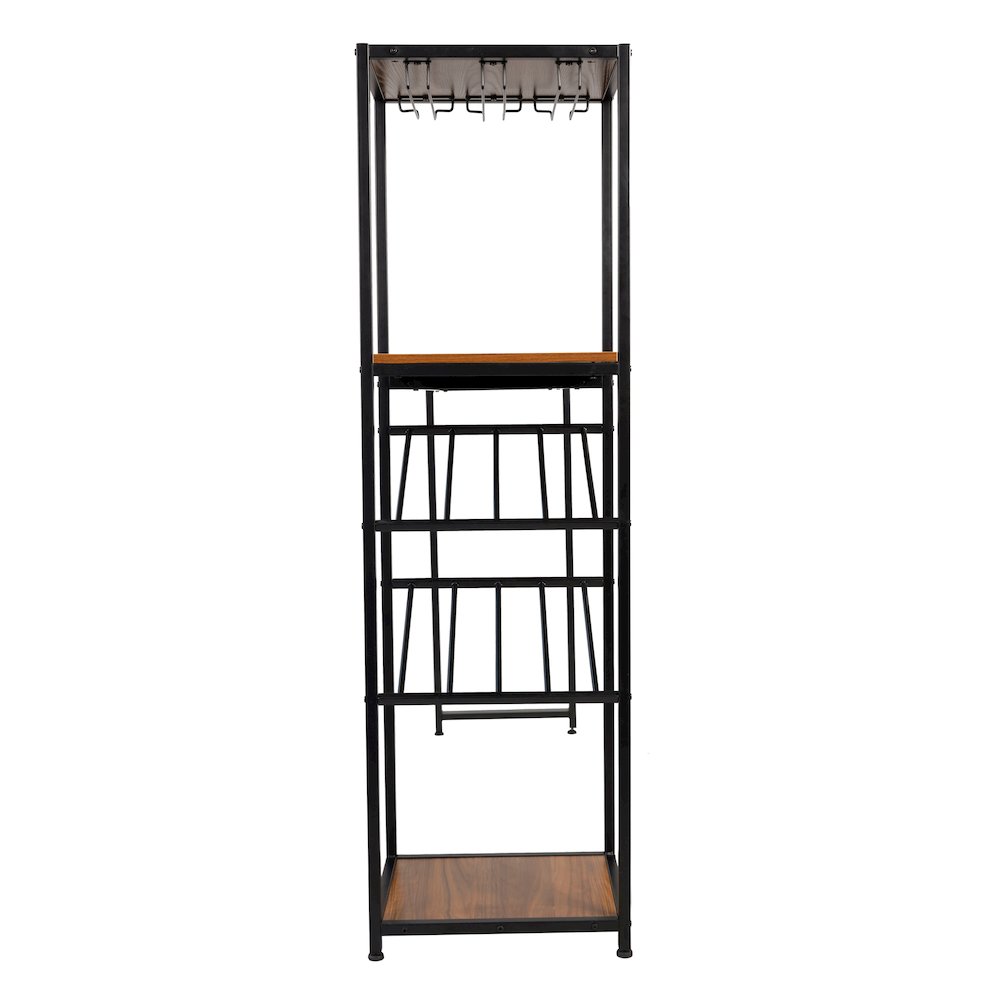 Modern Wine and Bar Table with Shelves, Walnut Top/Black Frame. Picture 9