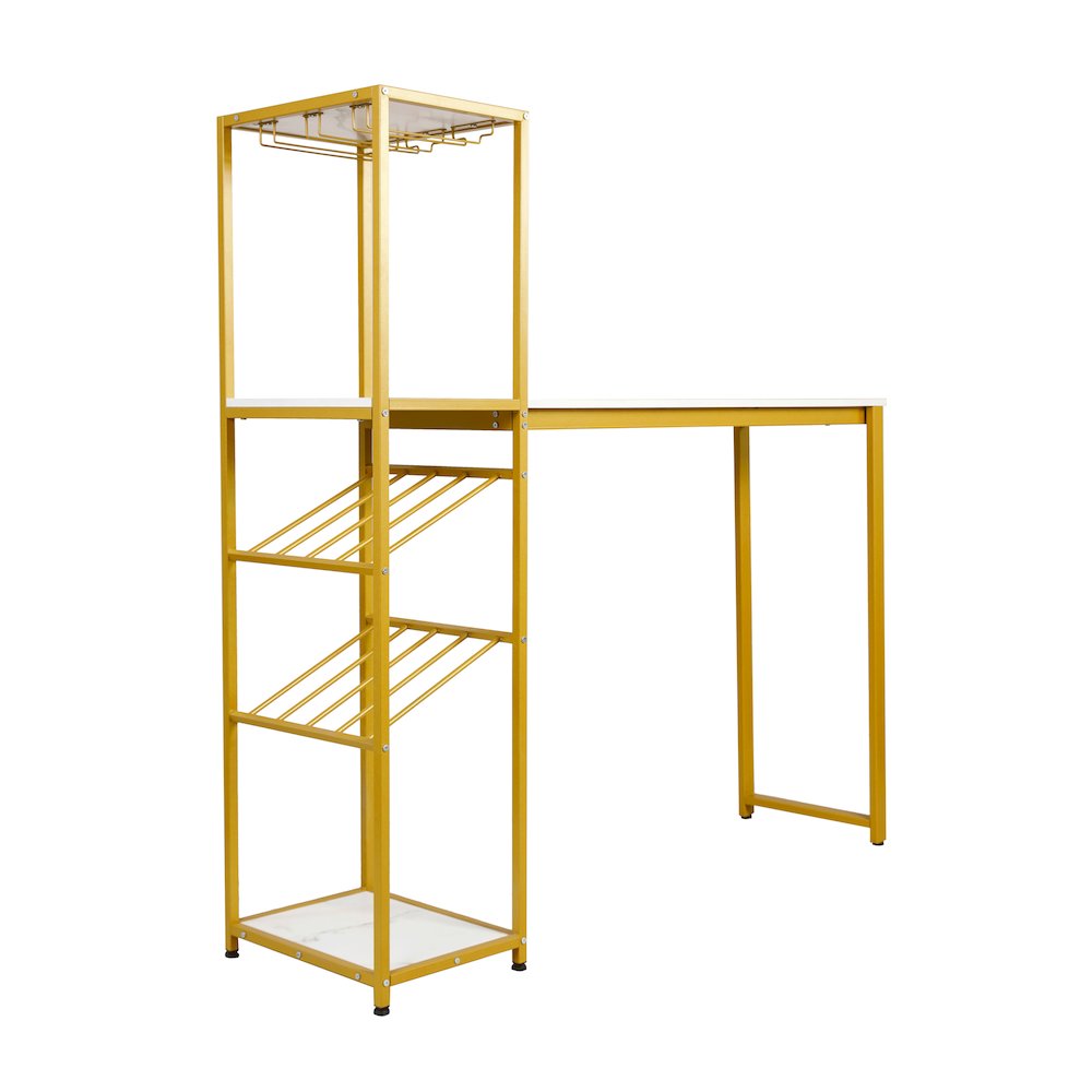 Modern Wine and Bar Table with Shelves, Marble Top/Gold Frame. Picture 1