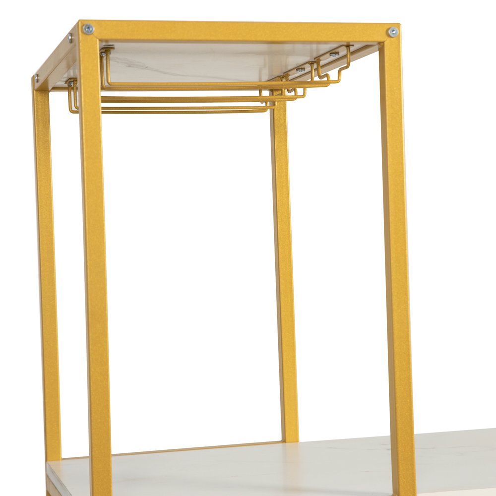 Modern Wine and Bar Table with Shelves, Marble Top/Gold Frame. Picture 8