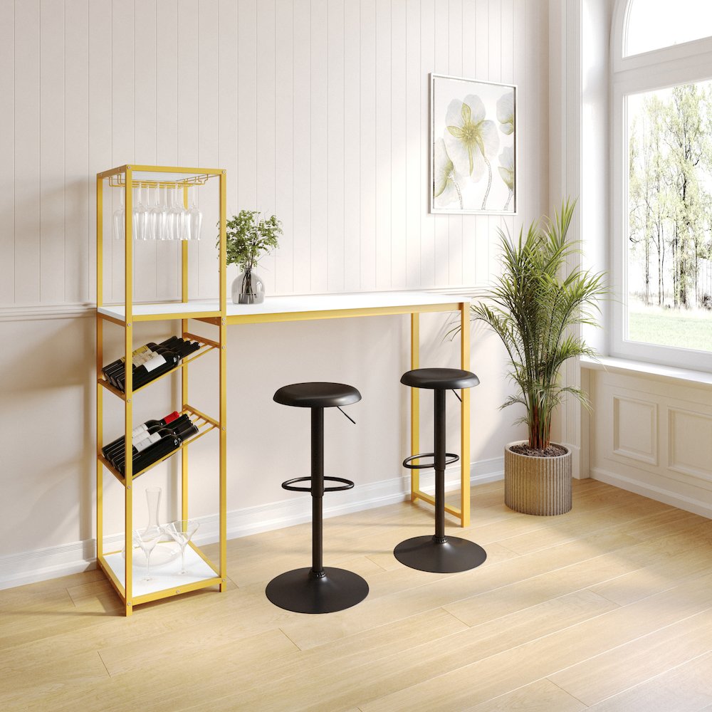 Modern Wine and Bar Table with Shelves, Marble Top/Gold Frame. Picture 3