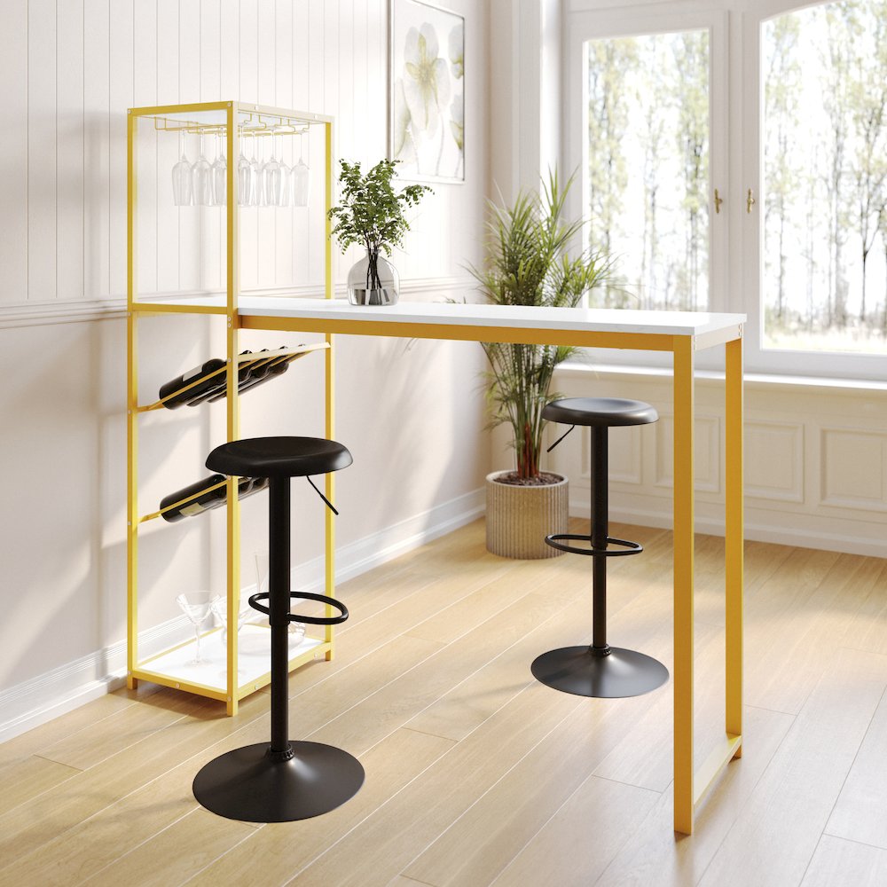 Modern Wine and Bar Table with Shelves, Marble Top/Gold Frame. Picture 6