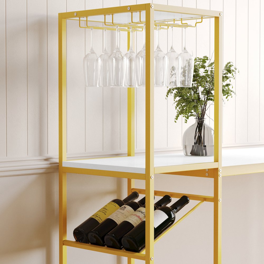 Modern Wine and Bar Table with Shelves, Marble Top/Gold Frame. Picture 7