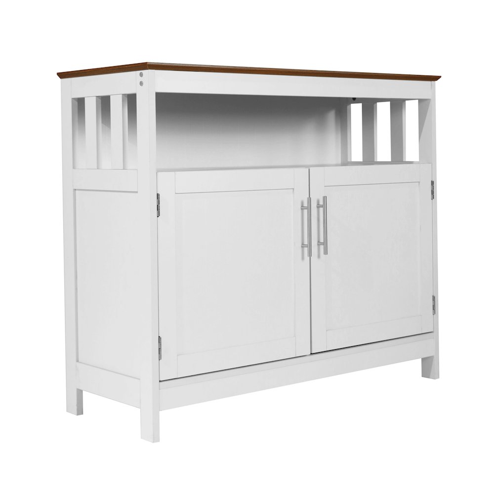 Classic Buffet and Sideboard Storage Cabinet, Walnut Top/White Frame. Picture 1