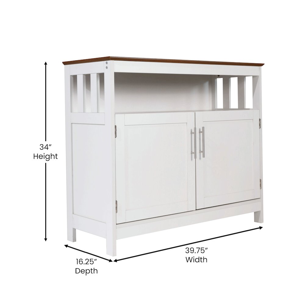 Classic Buffet and Sideboard Storage Cabinet, Walnut Top/White Frame. Picture 5