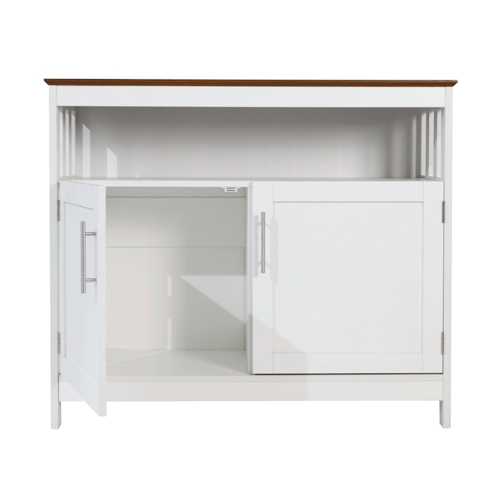 Classic Buffet and Sideboard Storage Cabinet, Walnut Top/White Frame. Picture 12