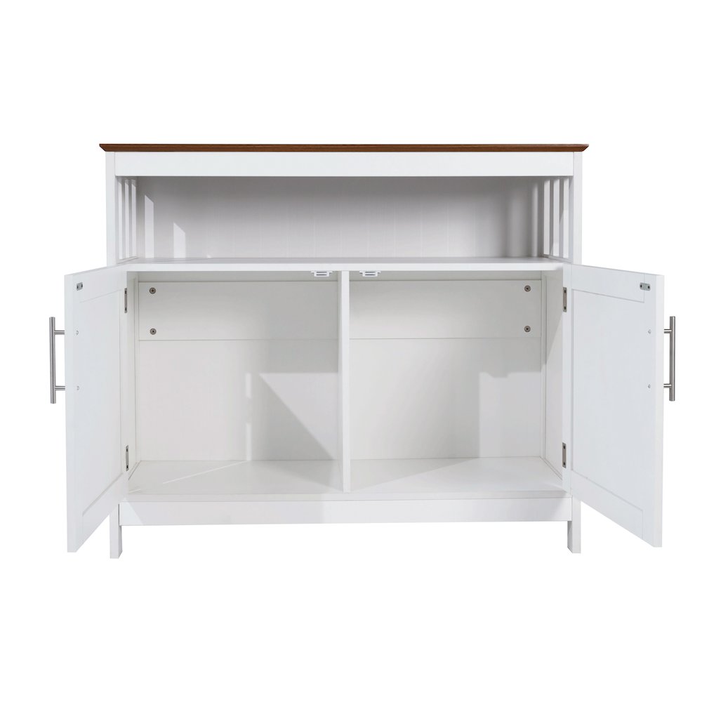 Classic Buffet and Sideboard Storage Cabinet, Walnut Top/White Frame. Picture 13
