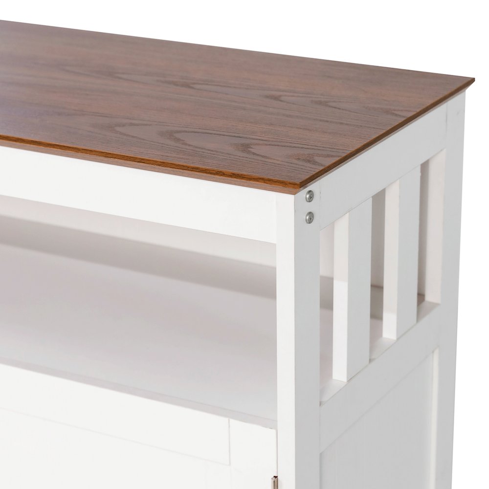 Classic Buffet and Sideboard Storage Cabinet, Walnut Top/White Frame. Picture 14