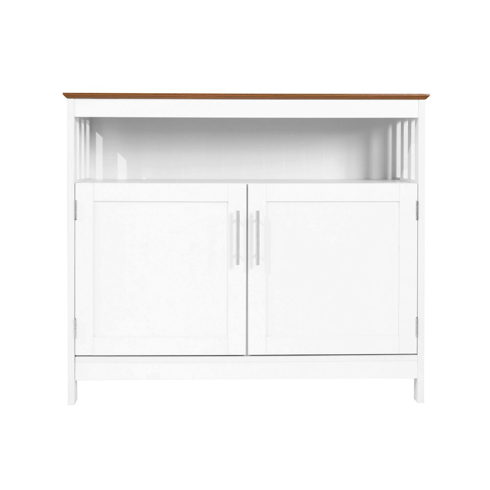 Classic Buffet and Sideboard Storage Cabinet, Walnut Top/White Frame. Picture 10