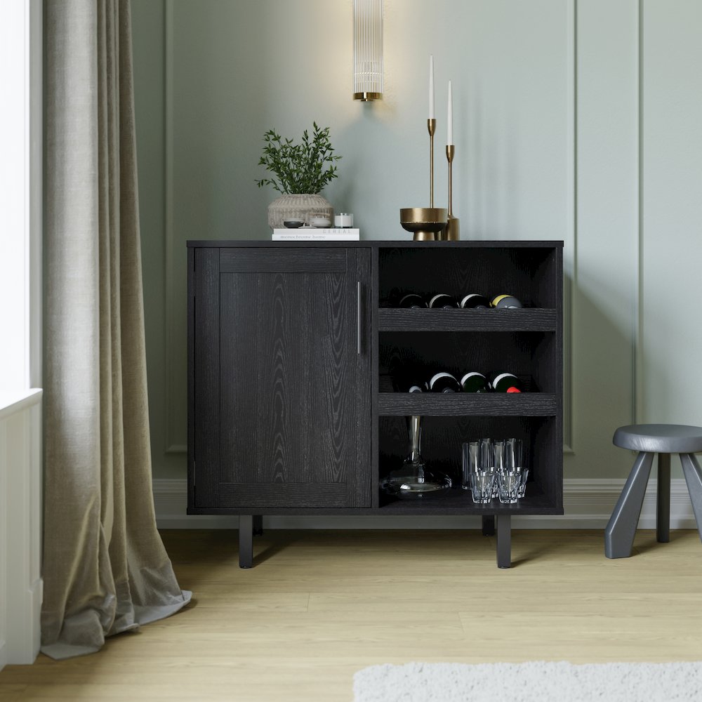 Traditional Bar and Sideboard Storage Cabinet, Black. Picture 3