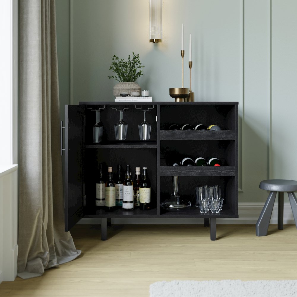 Traditional Bar and Sideboard Storage Cabinet, Black. Picture 6